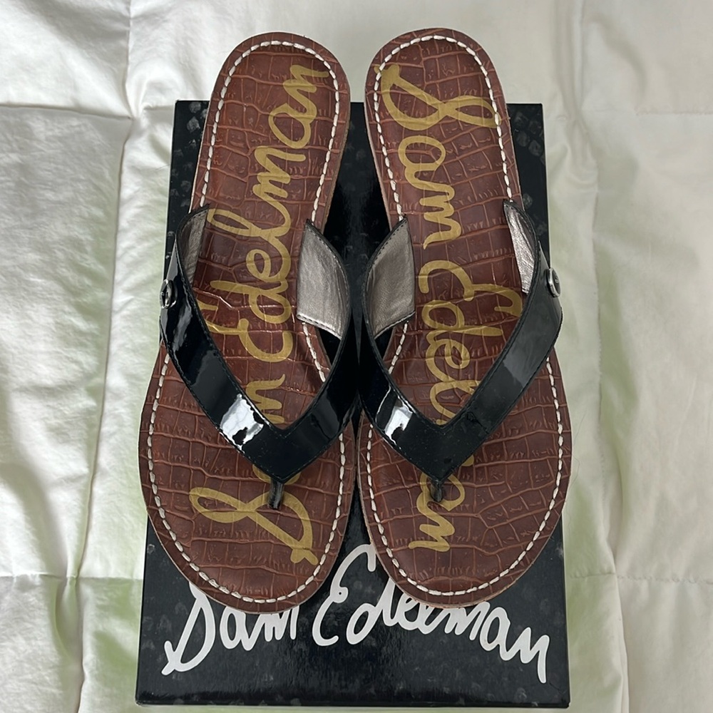 Sam Edelman, size 7, Black Patent Cork Platform Sandal
